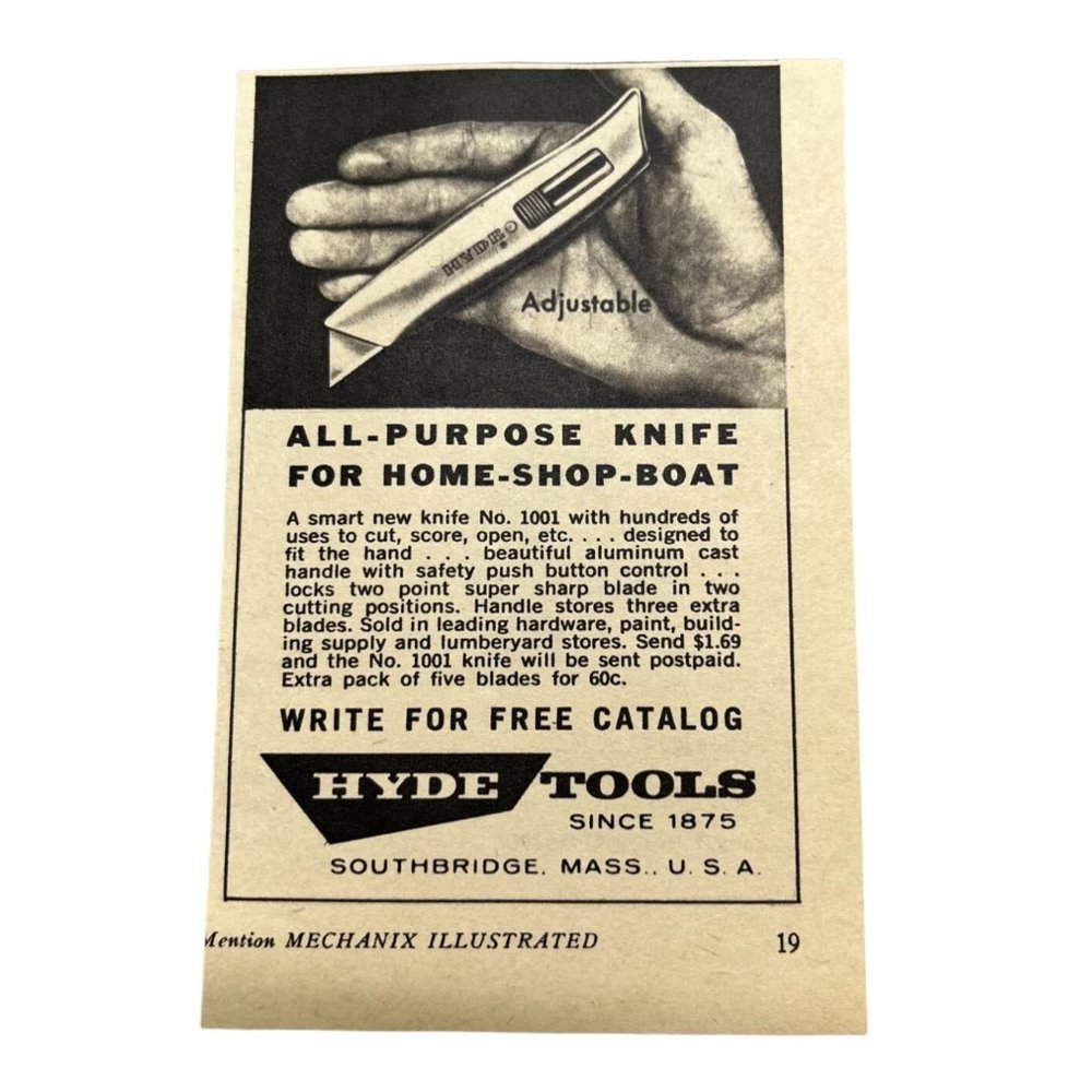 Vintage 1963 Print Ad Hyde Tools All Purpose Free Catalog Southbridge MA USA